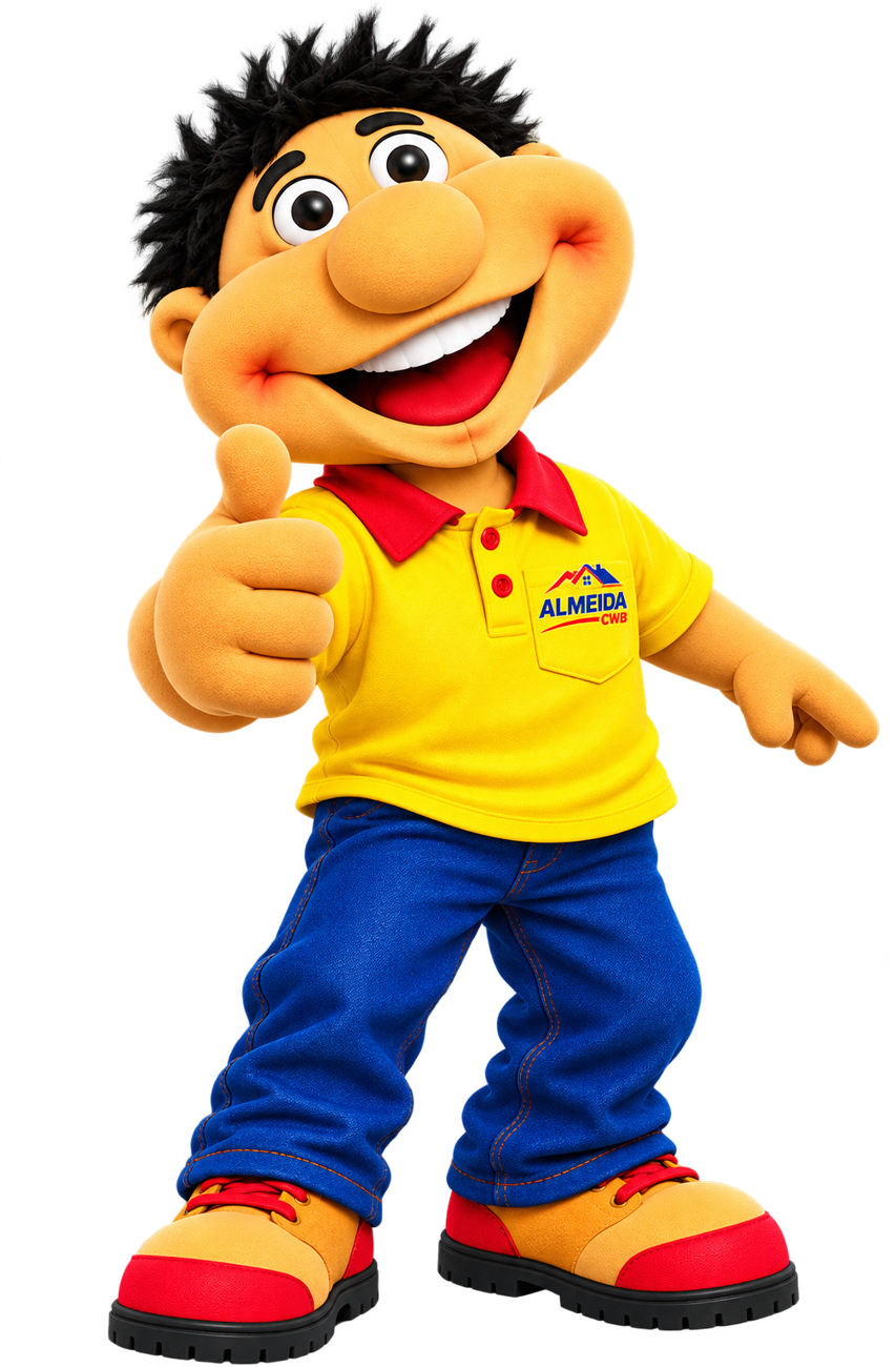 Mascote da ALMEIDA CWB fazendo sinal de positivo